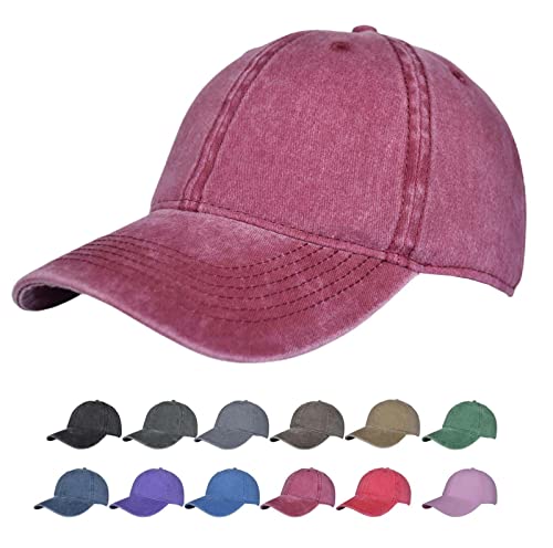 Aosmi Vintage Washed Cotton Adjustable Baseball Caps For Men Women Unstructured Low Profile Plain Classic Dad Hat 1P-Wine #TOP8
