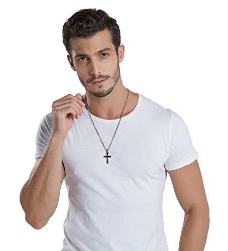Reve Stainless Steel Black & Silver Cross Pendant Necklace For Men Women, 20-24 Inches Curb Chain (Black: 24'' Curb Chain) #TOP5