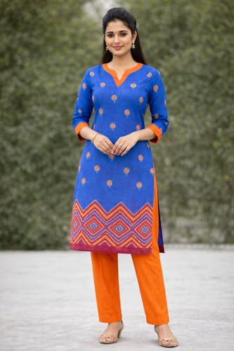 Image of Women's Cotton Blend Unstitched Kurti Set for Women | A-Line Style Dress Material | 2-Piece Traditional Ethnic Wear Suit Fabric