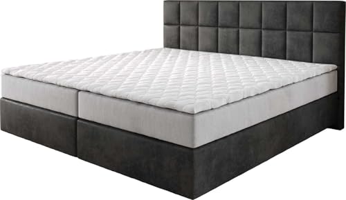 DELIFE Boxspringbett Dream-Fine Mikrofaser Anthrazit Vintage 200x200 cm mit Taschenfederkernmatratze und Topper Visco
