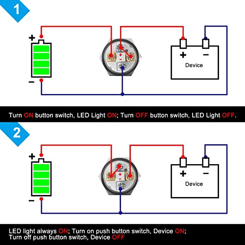 5Pcs 19Mm Momentary Push Button Switch With Blue Led Indicator Light, 12V Pushbutton Switch Waterproof Stainless Steel Metal Spst Momentary Switch For Car Marine Boat 12V 24V 110V 250V 5A #TOP3