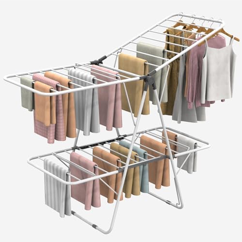 Clothes Drying Rack, 2-Tier Foldable Laundry Dryer Rack, Metal He...
