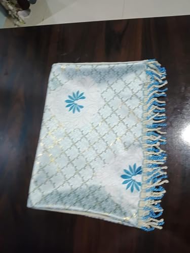 Image of Foil Print Table Cover 36x48 Inch (1 Pc) | Gold Printed Decorative Tablecloth for Center Table, Coffee Table & Small Dining Table (Light Blue)