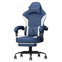 PZDO Gaming Chairs for Adults, Technical Fabric with Footrest, Gamer Chair with Height Adjustable 360° Swivel Seat, Ergonomic Computer Recliner Chair for Teens, 150 kg, Blue