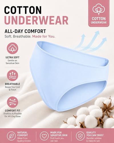 Image of FINETOO 6 Pack Cotton Underwear for Women Cute Low Rise Bikini Panties High Cut Breathable Sexy Hipster Womens Cheeky S-3XL