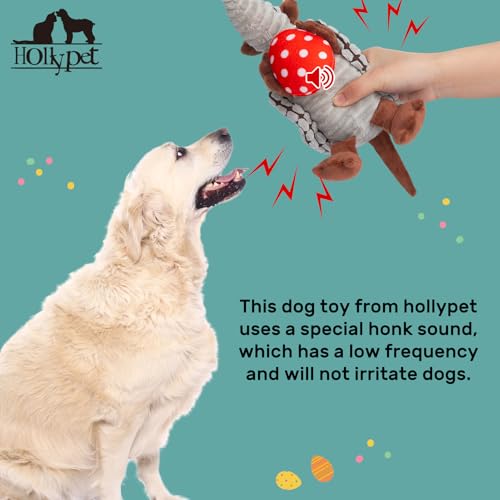 Image of Hollypet Plush Dog Squeaky Toy Stuffed Armadillo Animal Pet Puppy Chew Toys with Clean Teeth for Small Medium Large All Breed Sizes Dogs, Gray, 8 in, Red Eggs with White Dots