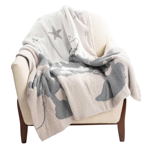 Image of Jay Franco Disney Mickey Mouse & Minnie Mouse Feather Knit Fluffy Throw Blanket - Gray Stars Fuzzy Blanket Measures 50 x 60 Inch - Super Soft Lightweight Bedding