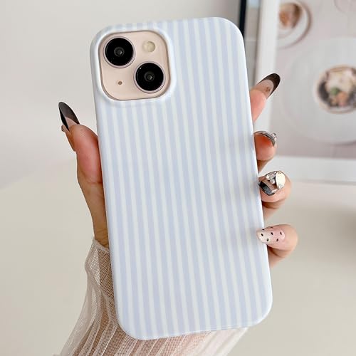 HYUEKOKO Striped Phone Case for iPhone 13 & iPhone 14 & iPhone 15, Fashion Retro Stripe Pattern Aesthetic Cover, Soft TPU Slim Shockproof Case for Girls Women-Blue