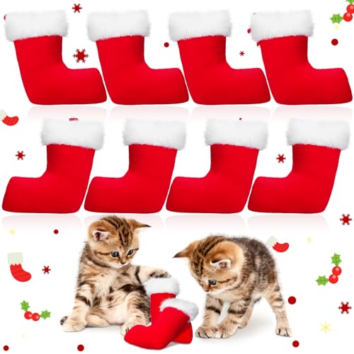 Syhood 8 Pcs Christmas Catnip Toys for Cat Red Plush Christmas Stocking Interactive Cat Chew Toys Gifts Bulk for Xmas Holiday Winter Kitten Pet Teething Chew Kick Play Tools Indoor