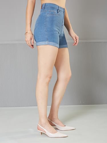 Image of Miss Chase Women's White Regular High Rise Clean Look Regular Stretchable Denim Shorts