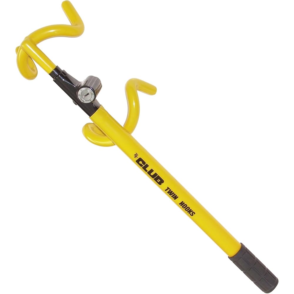 winner international the club 3000 twin hooks steering wheel lock, yellow