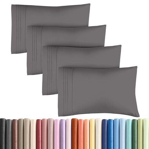 King Pillow Cases Set of 4 - Ultra Soft Hotel Quality Pillowcase Covers - Comfy, Cozy & Wrinkle Free - Shrinkage, Stain & Fade Resistant - Machine Washable Pillow Protectors - 4 Piece Set - Dark Grey