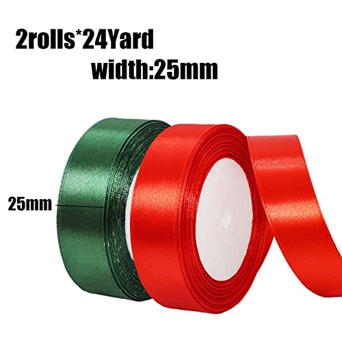 2 x 25mm Red and Green Ribbon Thick Christmas Ribbon for Gift Wrapping 22m - Image 2