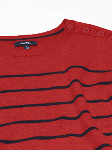 Nautica Women's Year-Round Long Sleeve 100% Cotton Striped Crewneck Sweater, Red, Medium #TOP6