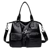 電話バッグ、ハンドバッグ＆ショルダーバッグ、女性のためのヴィンテージカジュアルスタイルのビッグショルダーバッグ、PUレザーソリッドカラートートバッグレディーストレンディなシンプルなメッセンジャーバッグ（ブラック）
