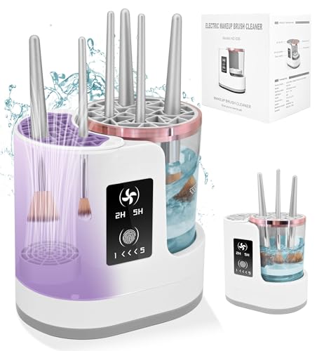 Makeup Brush Cleaner and Dryer with Touch Control, Automatic 5-Min Countdown Cleaning Brushes,Dual-Direction Spin,2H/5H Air Drying,Wet-Dry Separation–3 IN 1 Electric Brush Washer for Multiple Brush Sizes