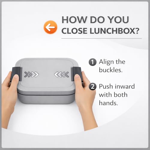 Image of YELONA Lunch Box for Office & Kids 1900ML | Double Layer Leakproof Bento Box with 5 Compartments | Microwave Safe, Built-in Spoon & Fork, BPA Free Tiffin Box - Grey