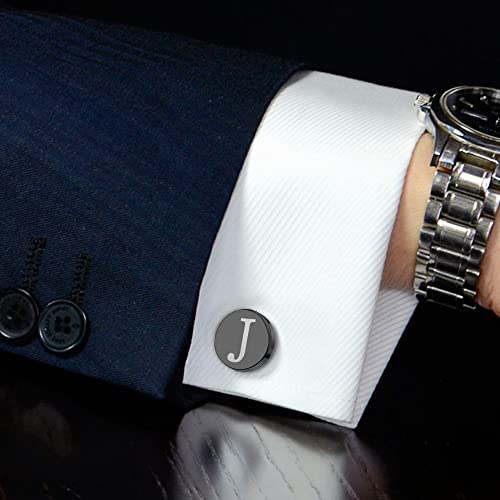 Ironbox Initial Cufflinks And Tie Clip Set For Men Personalized Black Cuff Links And Tie Bar Letter Alphabet A-Z Gift With Box For Father Husband Groommens #TOP2