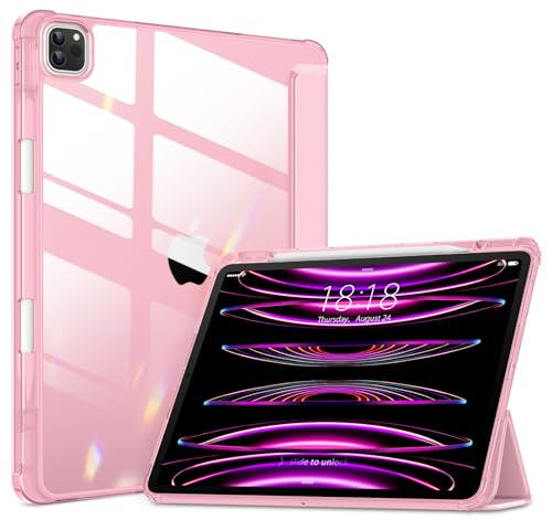 VIKESI Case for iPad Pro 12.9 6th/5th/4th/3rd Generation 2022/2021/2020/2018 TPU Shockproof Frame Built-in Pencil Holder Auto Sleep/Wake - Pink