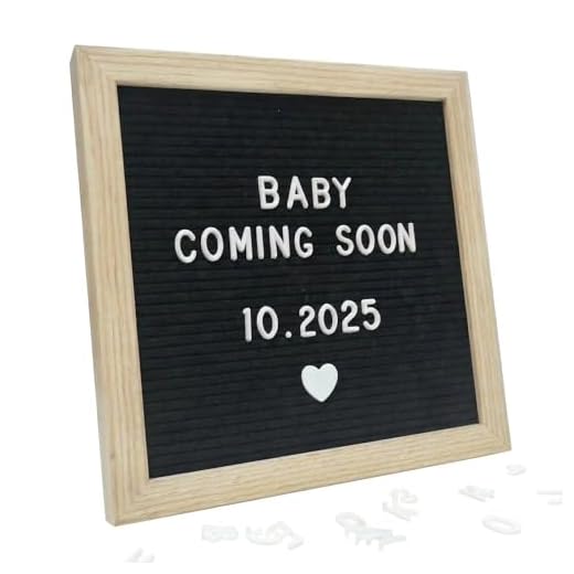 C CRYSTAL LEMON Buchstabentafel (Letter Board) 25 x 25 cm, schwarzer Filz, Holzrahmen, 336 Zeichen (Buchstaben, Zahlen, Symbole & Emojis) für Menü, Preise & Hinweise