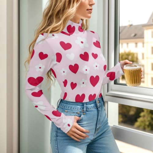 Body de manga larga para mujer con diseño botánico floral con corazón rojo rosa 4