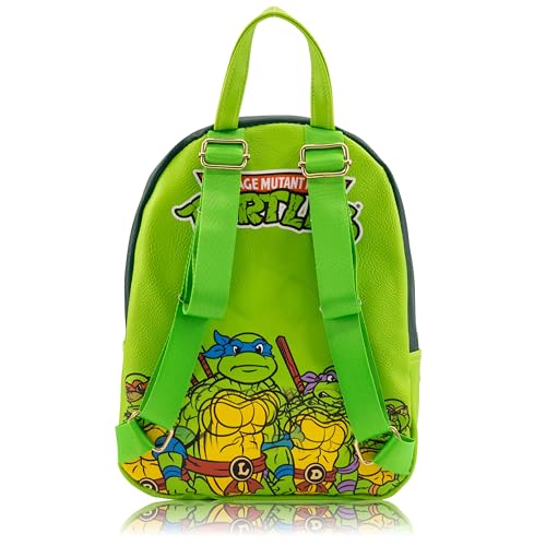 Image of Fast Forward Teenage Mutant Ninja Turtles Backpack for Boys, Girls, Women, Men, Unisex | Cute PU Leather 10 inch Mini Backpack Purse Shoulder Purse | Teenage Mutant Ninja Turtles Bag and Accessories