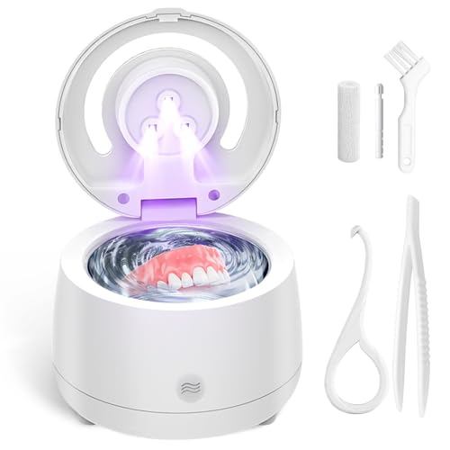 Noetopolis Ultrasonic Dentures Cleaner, 43kHz Ultrasonic Retainer Cleaner Machine, 3 LEDs UV-Light Dental Cleaning Pod, Portable Aligner Cleaner, Mouth Guard Cleaner