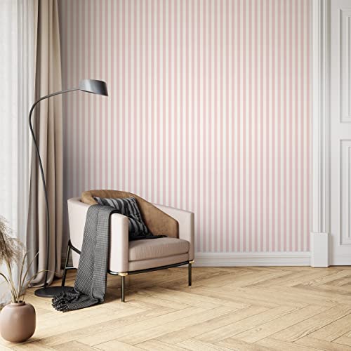 Papel pintado dormitorio rosa rayas crema de pared tejido no tejido salón clásico 4