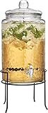 HC Classic Hammered Glass Ice Cold Beverage Drink Dispenser - 3 Gallon, with Glass Lid and Antique Metal Stand, 100% Leak Proof Spigot- Wide Mouth Easy Filling for Outdoor, Parties & Daily Use