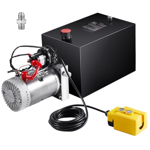 Happybuy Hydraulic Pump, 12 Quart Hydraulic Power Unit, Single Acting Dump Trailer Pump, 0.91 GPM Flow Rate, 3200 PSI Max Relief Pressure, DC 12V Hydraulic Pump for Dump Trailers and Car Lifting