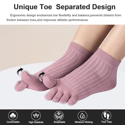 Image of Meaiguo Womens Toe Socks Cotton Five Finger Ankle Socks with Toes Separated for Running Athletic 4 Pairs