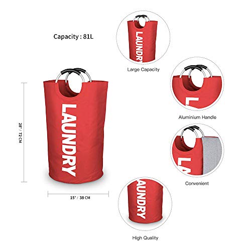 Mziart Thicken Laundry Bag Hamper Tote With Alloy Handles, Heavy Duty And Durable Canvas Clothes Storage Bag Washing Bag, Collapsible And Self Standing As Laundry Basket (Red) #TOP2