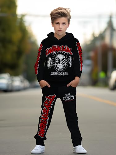 Boys 5-14Yrs Printed Hoodie & Joggers 2PC Set | Lightweight Pullover Pants | Trendy Athletic Wear2