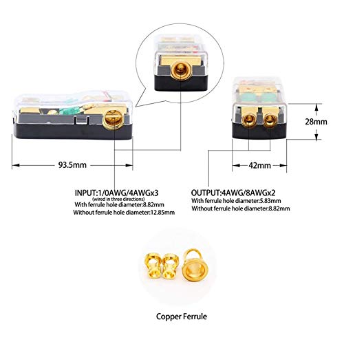 Portafusibili di alimentazione, 1 in 2 Out 0/4 AWG...