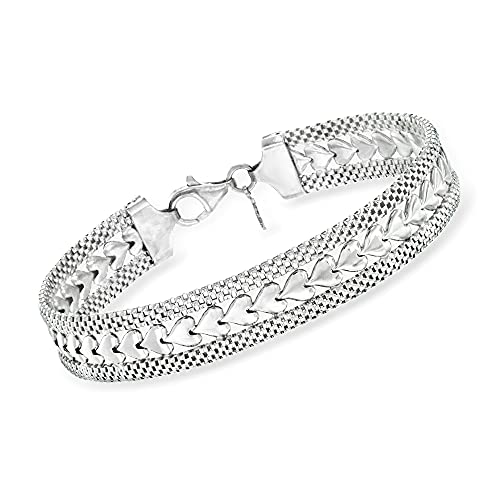Ross-Simons Italian Sterling Silver Heart Motif Bracelet 8 inches