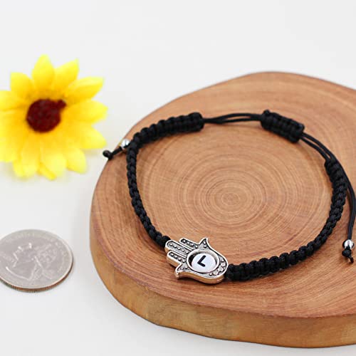 Image of Uloveido Customized A to Z 26 Letters Hand of Fatima Bracelet - Fatima Hamsa Hand Evil Eye Protection Bracelet Lucky Charm Adjustable Braided Black String