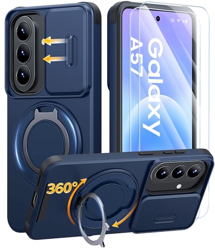 AOUIA für Samsung Galaxy A57 5G Hülle mit 2 Stück Panzerglas Kameraschutz Ringständer 360 Militärstandard Stoßfest Handyhülle für Samsung A57 Blau