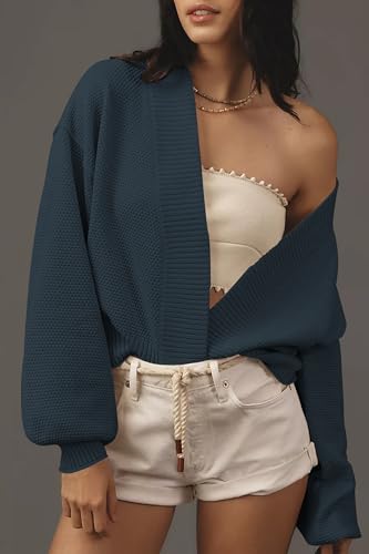 Image of Women's Open Front Cropped Cardigan Lightweight Fall Long Sleeve Waffle Knit Cardigans