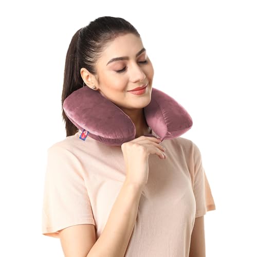 Image of Sassoon Memory Foam Travel Neck Pillow (Pink, Pack of 1) - Ergonomic Support, Soft Breathable Washable Cover, Lightweight with Carry Loop for Travel & Home