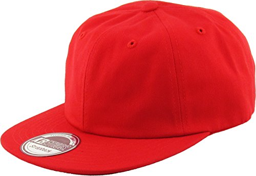KBE-FLAT RED Classic Cotton Flat Brim Baseball Cap Adjustable Strapback Style (Unconstructed)