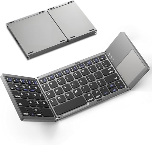 Image of XIKKART Foldable Bluetooth Keyboard with Touchpad - Portable Wireless Keyboard, Rechargeable Battery Full Size Ultra Slim Pocket Size Folding Keyboards for Android Windows iOS Tablet & Laptop - Black