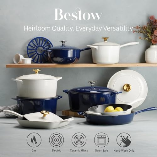 Image of TRAMONTINA Bestow Oval Dutch Oven 5.2L with Lid | Enameled Cast Iron Casserole Pot & Biryani Pot | Even Heat Retention | Low Oil Healthy Cooking | No Seasoning Required | All Cooktops Compatible | Blue