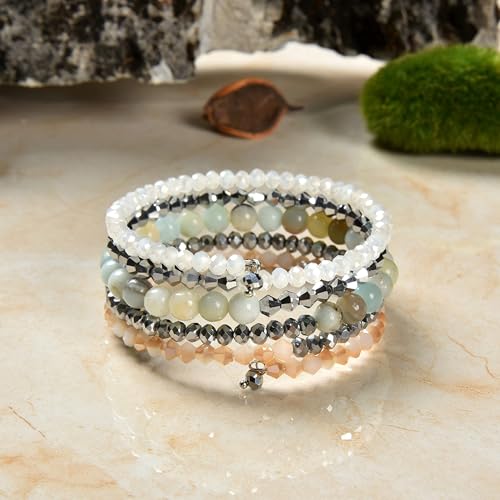 Image of MGR MY GEMS ROCK! Beaded Multi Strand Multi Color Crystal Memory Wire Bracelet, Multi Strand Wrap Bracelet or Stacked Bracelet crystal