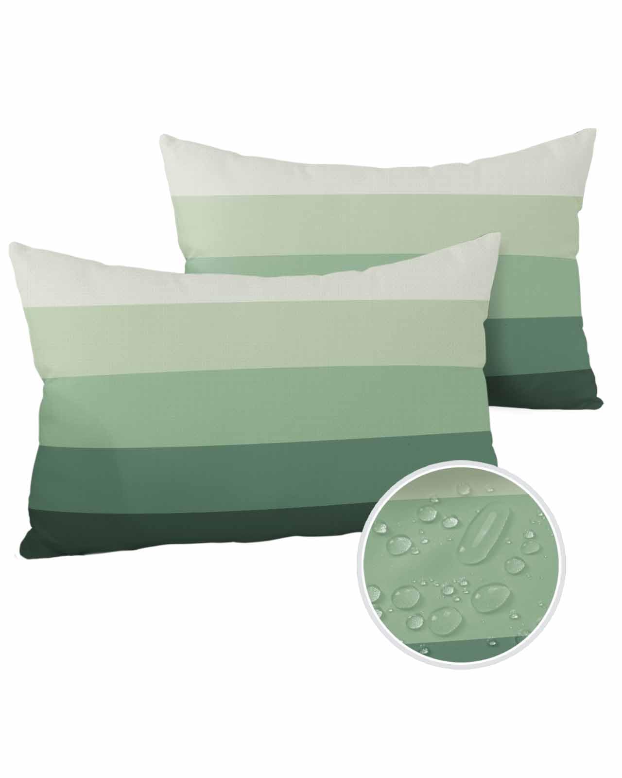 LBDecor Outdoor Throw Pillow Covers 20x12 Waterproof Green Gradient Texture Outdoor Pillows Decorative Pillow Covers Cushion Covers Pillowcase for Patio Garden Couch Set of 2,Abstract Stripes