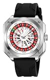 Gosasa Reloj de pulsera de póquer y ruleta para hombre, esfera giratoria creativa, impermeable, de cuarzo, con correa de silicona, para amantes de los casinos, Plateado negro, Moda