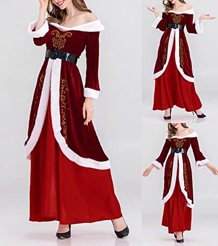 nezababycos Fantasia feminina de Papai Noel, fantasia de Papai Noel, terno de Natal com capuz vermel