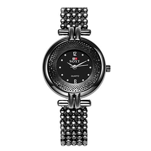 Bravetoshop Women's Bangle Watch Elegant Diamonds Accented Shinning Dress Watches Analog Quartz Wristwatches Fashion Crystal Bracelet Watch Set for Lady Gifts 939(Black)