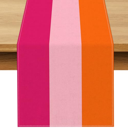 Buxiuer Hot Pink and Orange Party Decoration Table Runner for Graduation Sunset Birthday Wedding Fiesta Bridal Shower Party Dining Room Home Kitchen Table Decor (13" x 72") by Buxiuer - Used condition - US$8.99