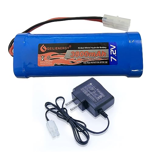 GEILIENERGY 7.2V RC Battery Pack(1 Pack) 3800mAh High Capacity 6-Cell NiMH Flat Battery Pack w/Standard Tamiya Connector+7.2V Smart Charger(1 PCS) by GEILIENERGY - Used condition - US$20.65
