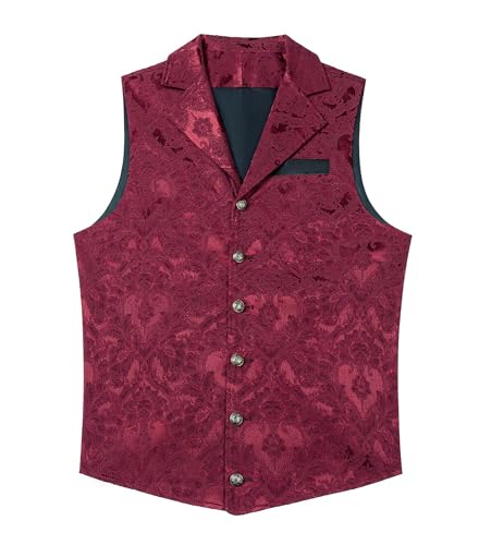 Men‘s Victorian Suit Vest Gothic Steampunk Paisley Waistcoat Tuxedo Formal Dress Vest for Men